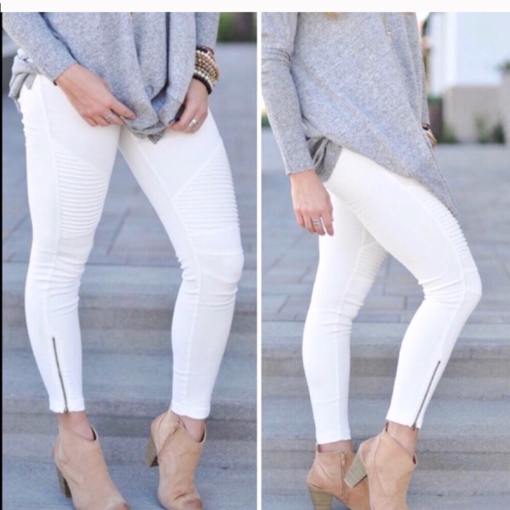 White Stretchy Moto Jeggings